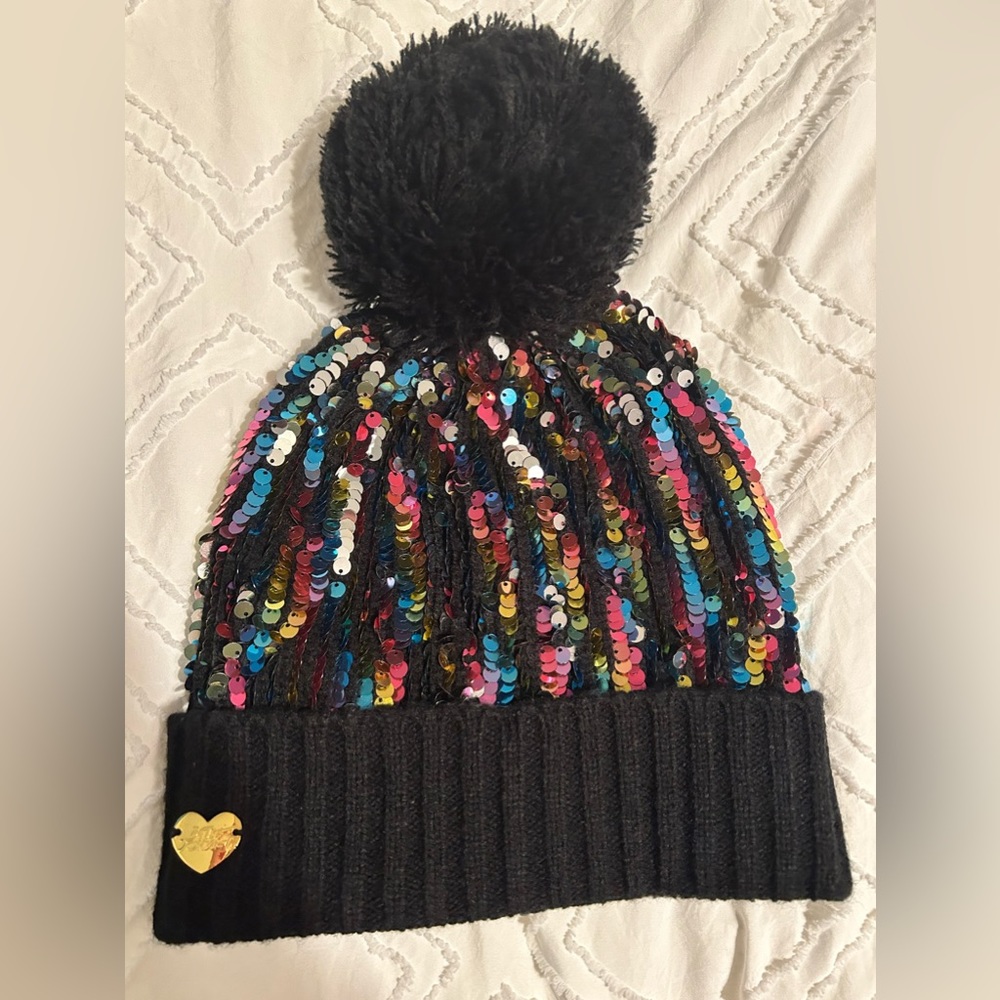 Betsy Johnson Sequin Pom Beanie